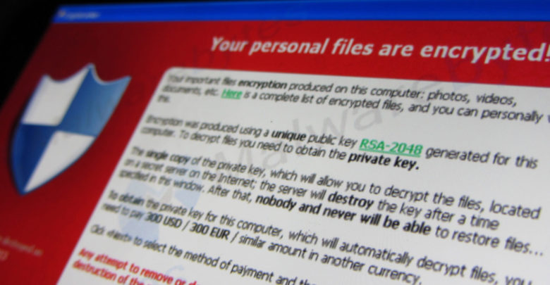 This message is displayed when an user is infected with the Cryptolocker ransomware. If the user doesn't pay the 'ransom' the user's files are gone. Screen of Cryptolocker via Malwarebytes.