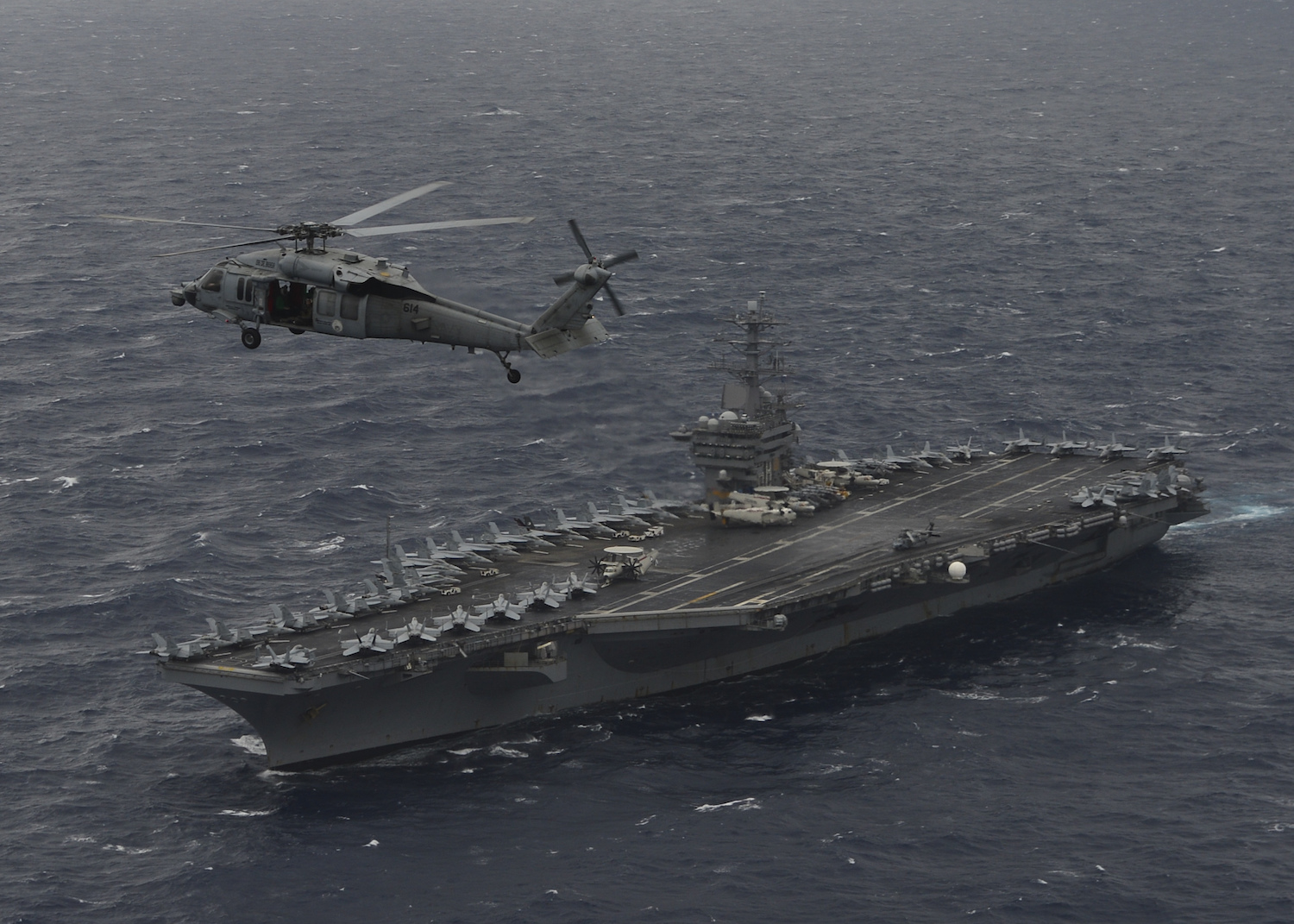 USS Nimitz during exercises with the Indian Navy and Japan Maritime Self-Defense Force in the Bay of Bengal, July 2017