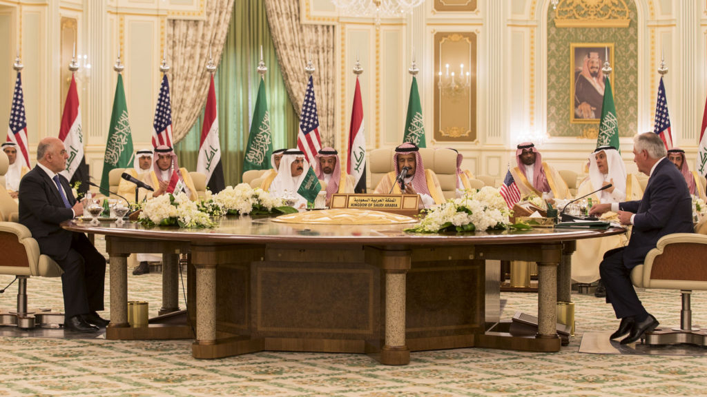 Haider al-Abadi, King Salman and Rex Tillerson in Riyadh