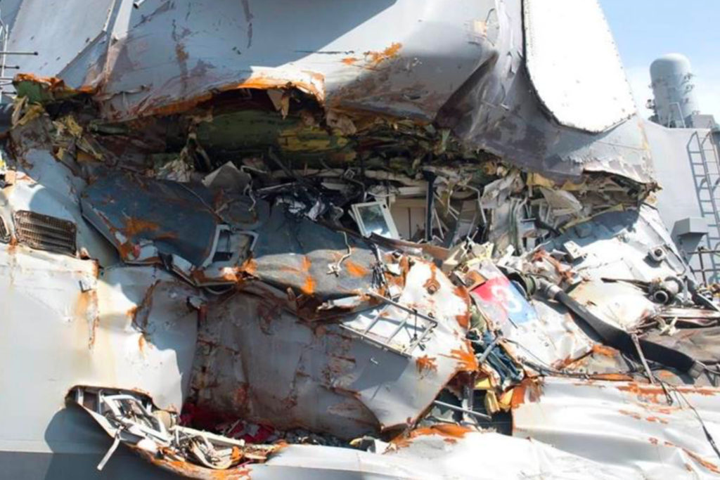 USS Fitzgerald Commanding Officer's Stateroom damage – external
