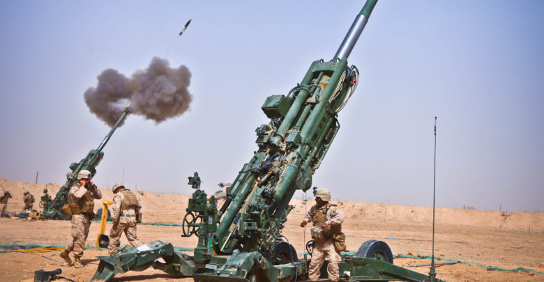 M982 Excalibur round fired from M777 howitzer