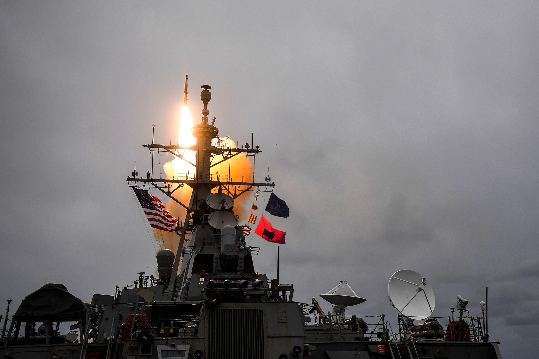 USS Donald Cook fires a Standard Missile-3