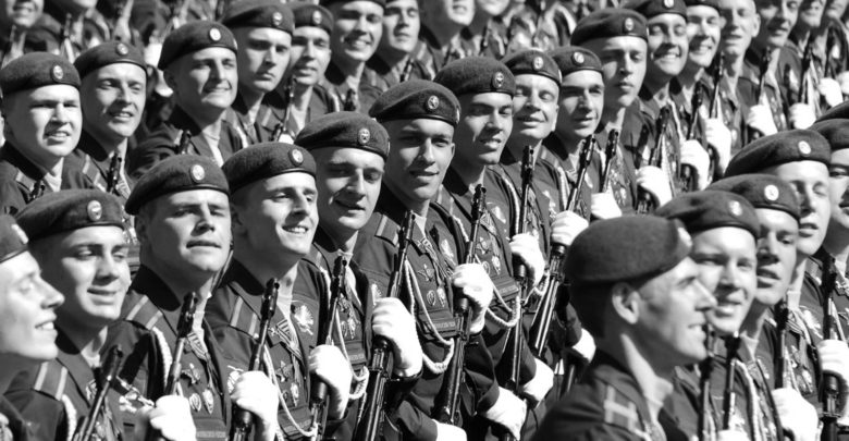 Russian soldiers parade on Red Square, Moscow
