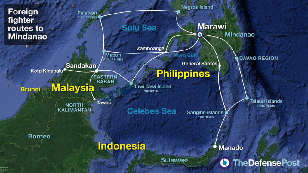 Routes to Mindanao in the Philippines from Malaysia and Indonesia