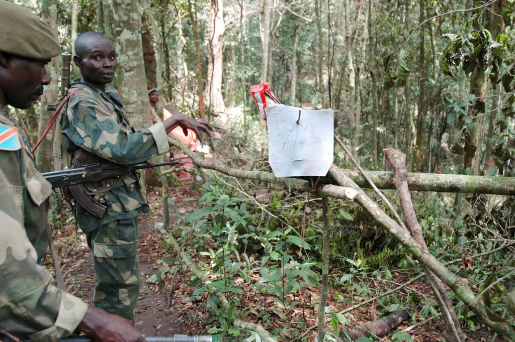 Congo soldiers next to a ADF booby trap