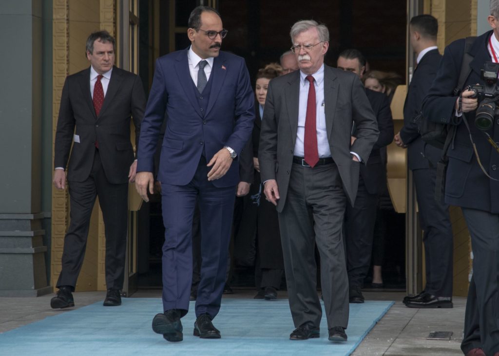 US National security adviser John Bolton meets with Turkish national security adviser Ibrahim Kalin at the Presidential Complex in Ankara, Turkey,