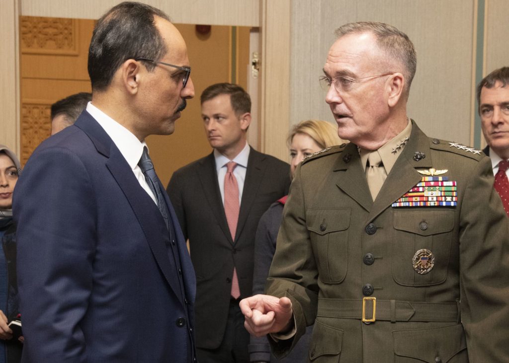 US Marine Corps General Joe Dunford, chairman of the Joint Chiefs of Staff, meets with Turkish national security adviser Ibrahim Kalin in Turkey