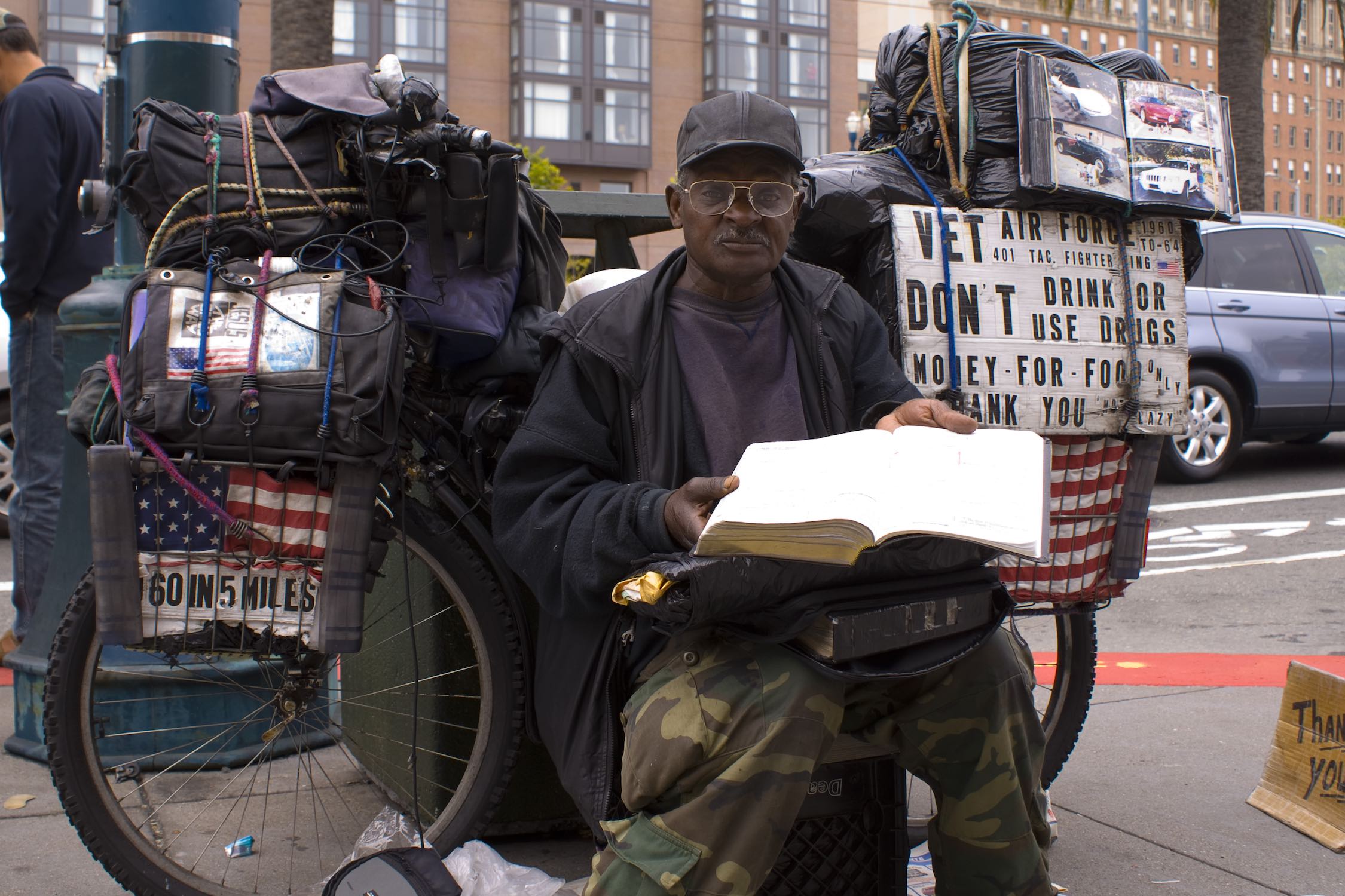 A homeless US military veteran in San Francisco, California