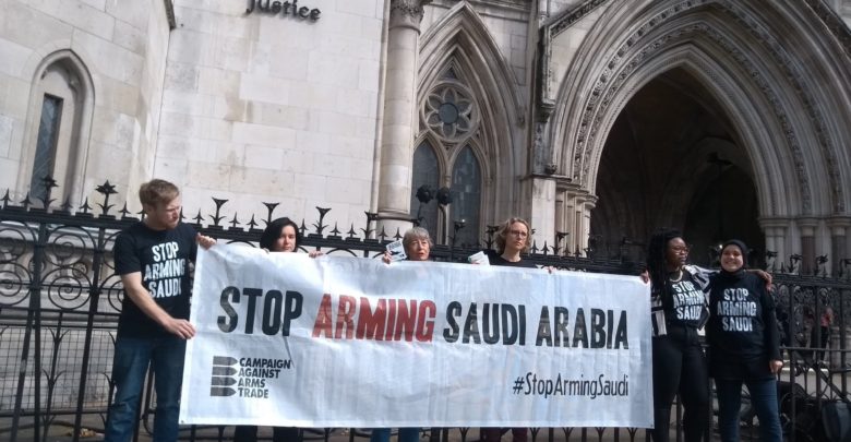 CAAT campaigners await the verdict in a court case to halt the sale of UK weapons to Saudi Arabia