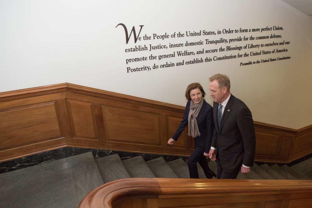 Acting US Secretary of Defense Patrick M. Shanahan meets with the French Minister of the Armed Forces Florence Parly 