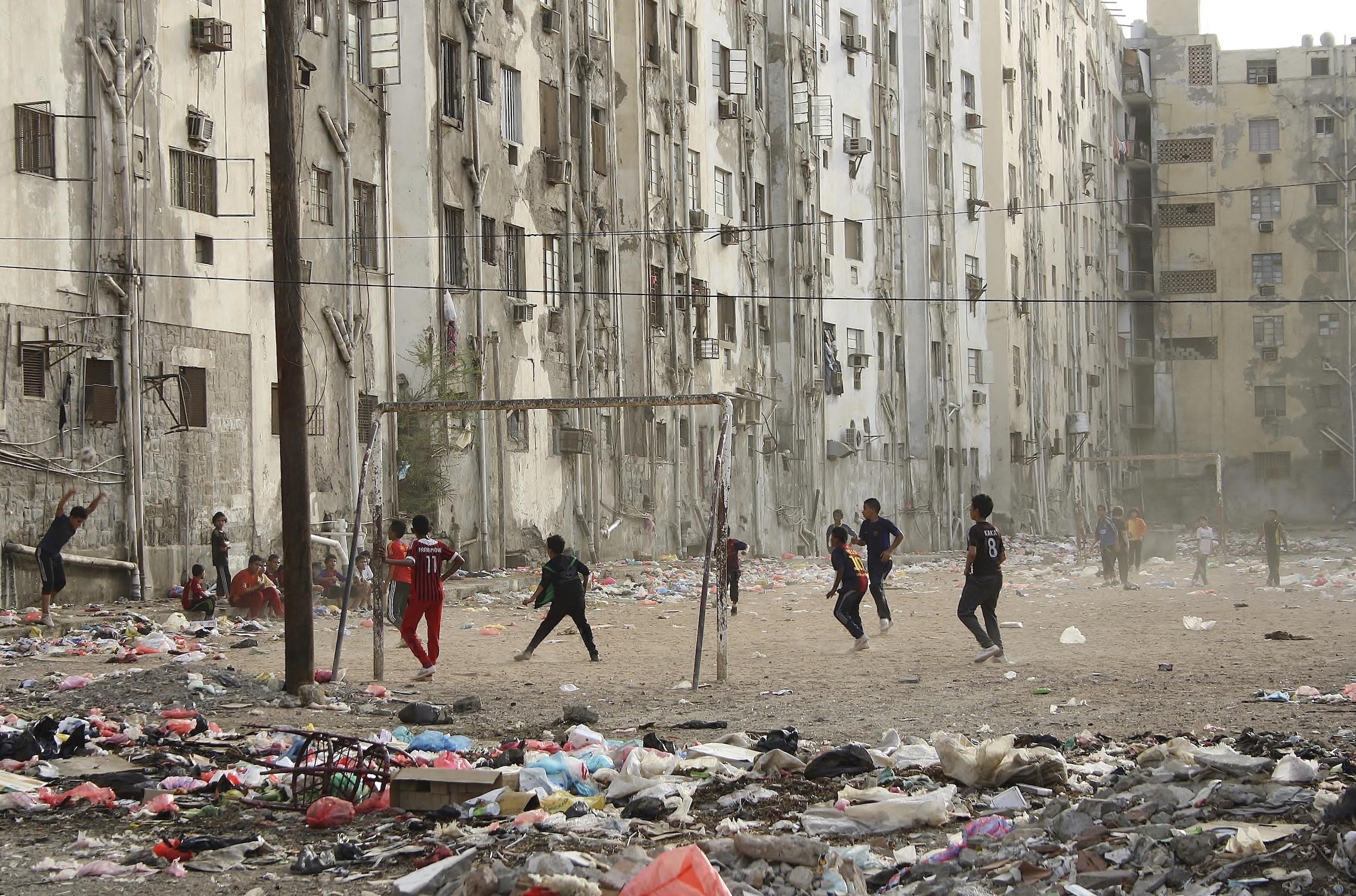 Children play football in Yemen