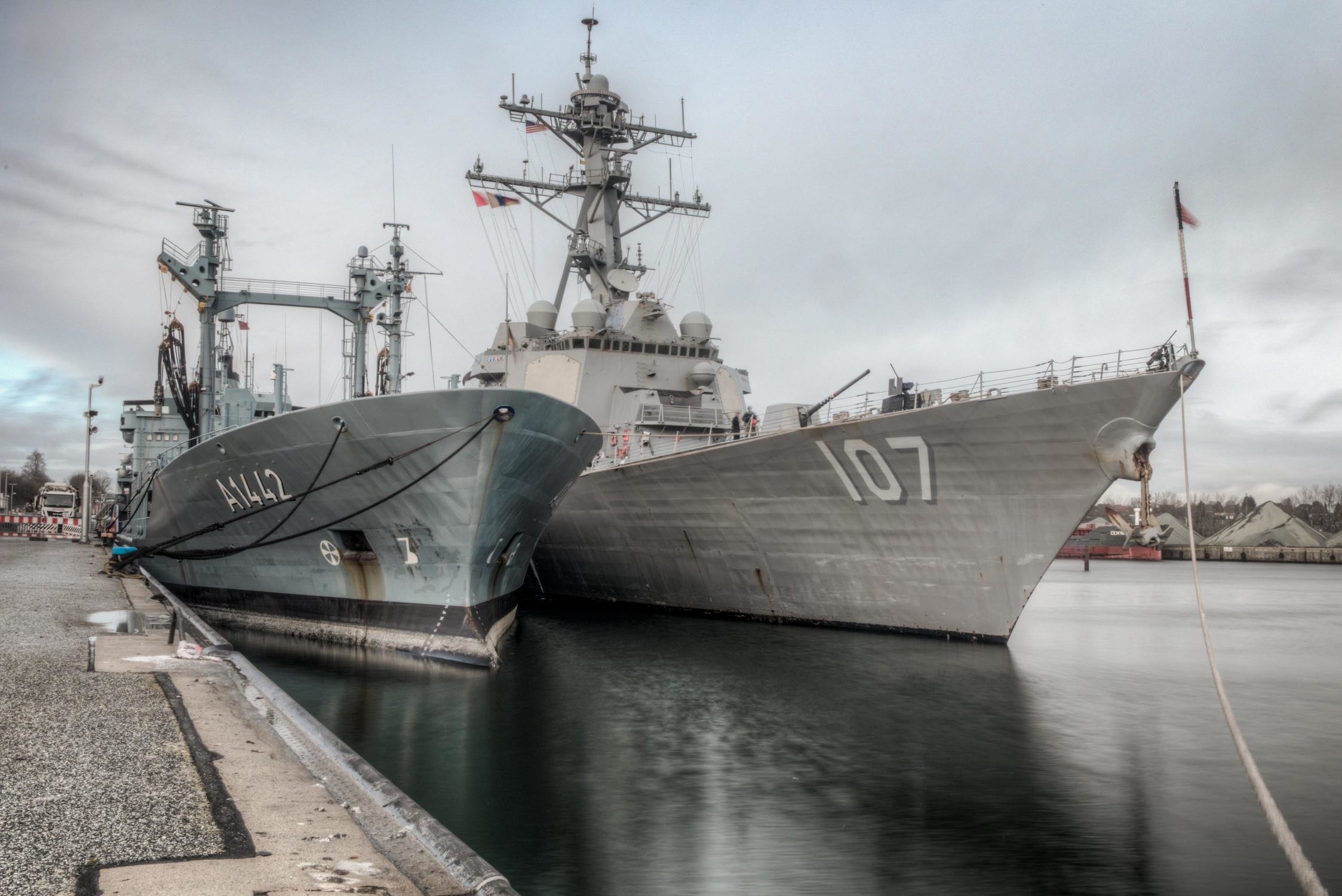 US guided-missile destroyer USS Gravely (DDG 107) and German navy Rhon-class tanker FGS Spessart