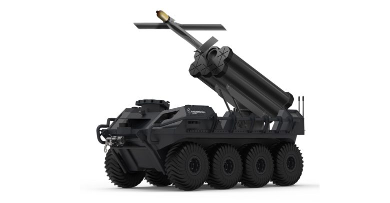 Rheinmetall Mission Master UGV fitted with Warmate UAVs