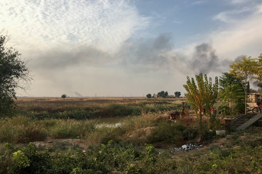 SMoke in the sky near Tel Tamer, Syria