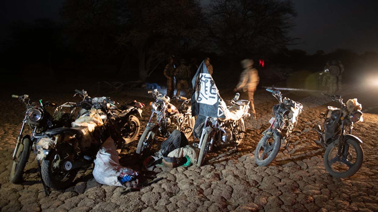 Motorbikes and ISIS flags captured during joint operations in the Sahel