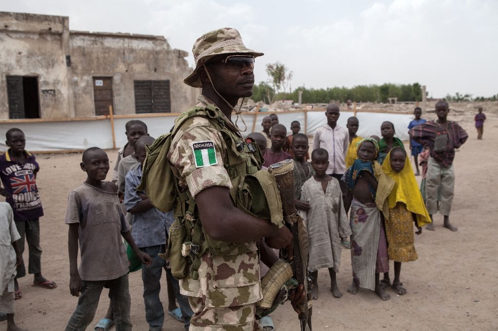 A Nigerian soldier on patrol in Banki, in the northeastern state of Borno, a region where Boko Haram insurgents are especially active