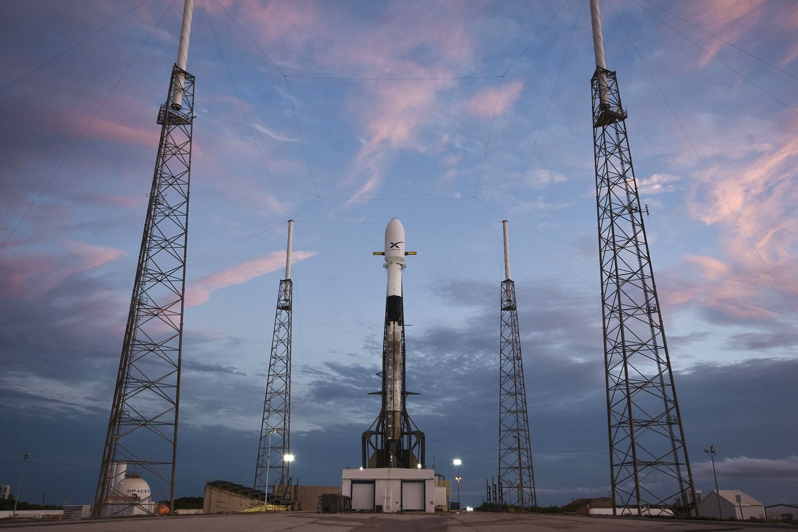 A FALCON 9 rocket is shown a day before the launch of SpaceX’s first 60 Starlink satellites at Cape Canaveral, Fla., in May
