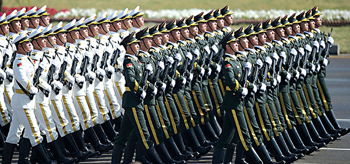 Chinese soldiers march on.