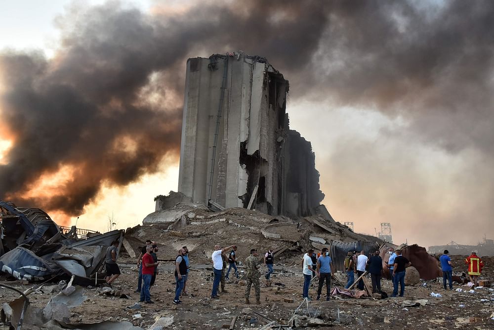 A destroyed silo at the scene of an explosion at the port in the Lebanese capital Beirut, on August 4, 2020.