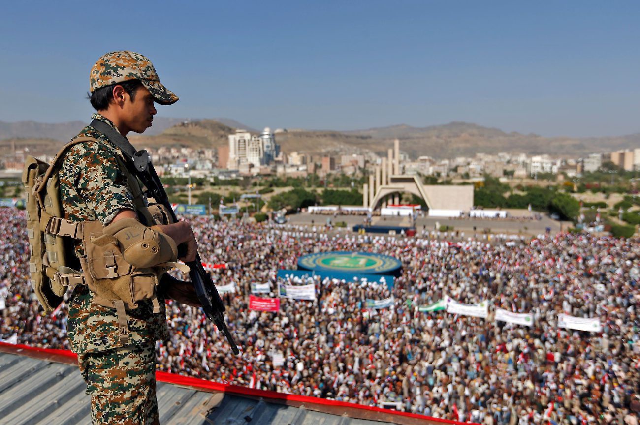 Tens of thousands of supporters of Yemen's Iran-backed Houthi rebel movement gather in the capital Sanaa on September 21, 2017 to mark the third anniversary of the rebel takeover. Photo: Mohammed Huwais/AFP. 