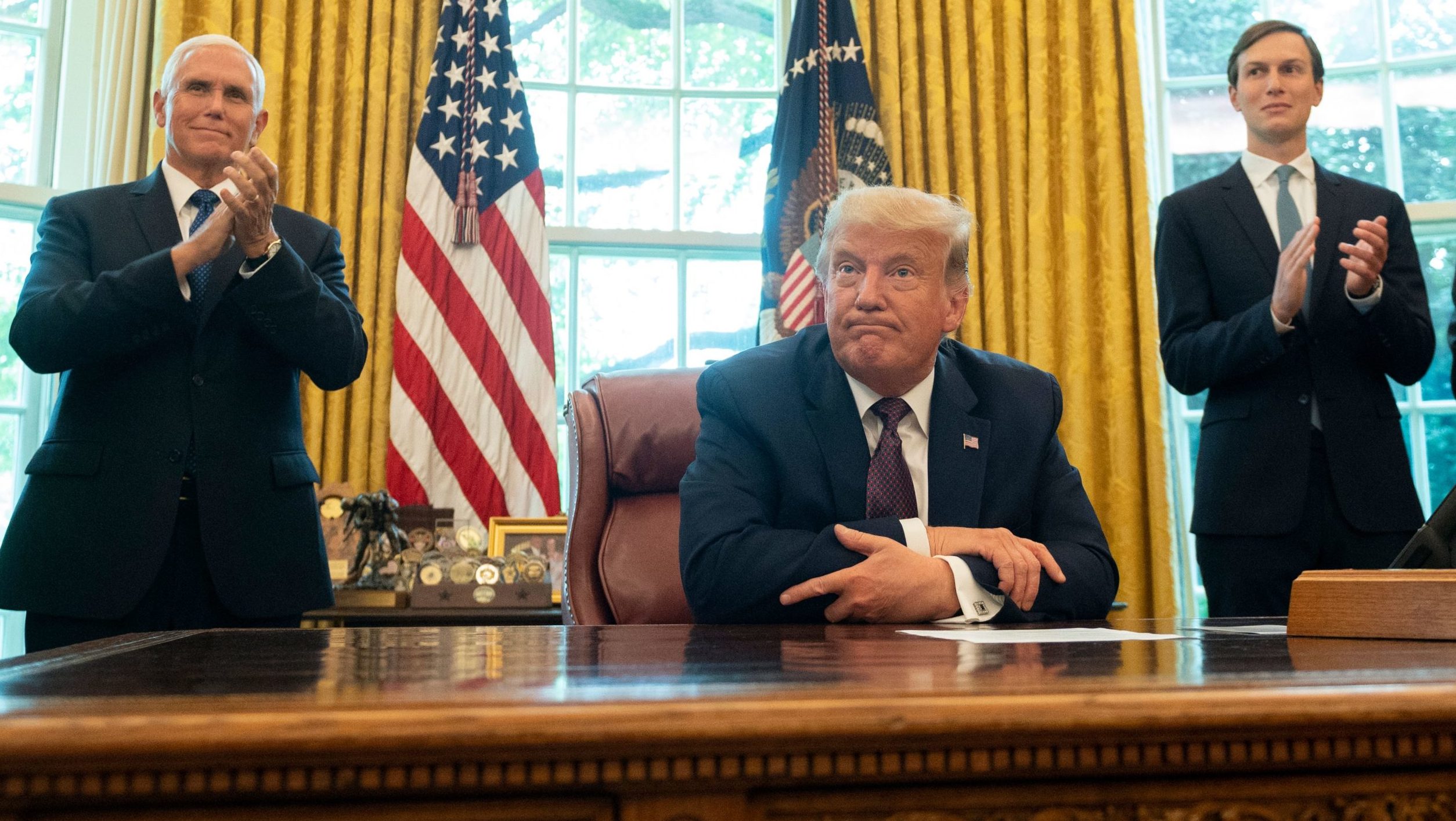 US President Donald Trump in the Oval Office soon after he announced Israel is going to normalize ties with United Arab Emirates and Bahrain.