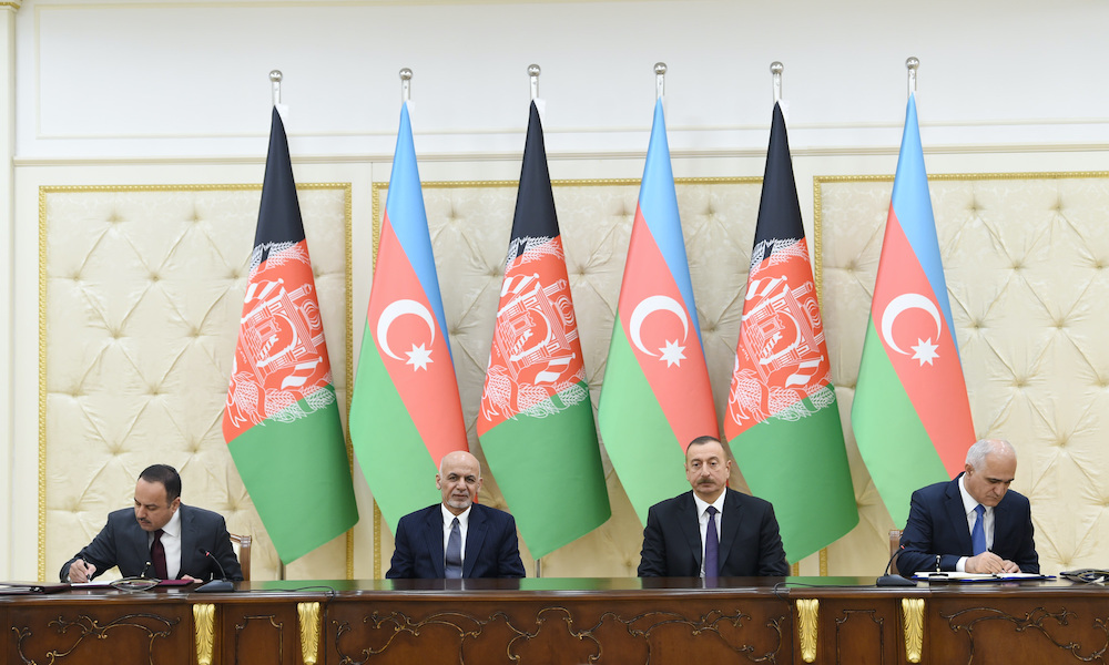 A 2017 ceremony of signing Azerbaijan-Afghanistan documents with participation of Azerbaijan President Ilham Aliyev and Afghan President Ashraf Ghani