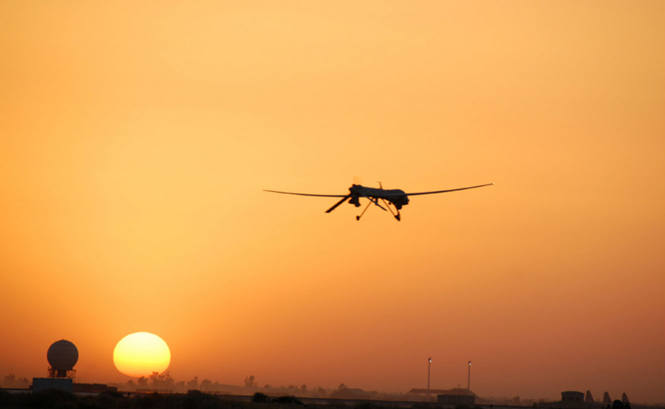 A US Air Force MQ-1B Predator goes out on patrol from Balad Air Base, Iraq, in August 2007.