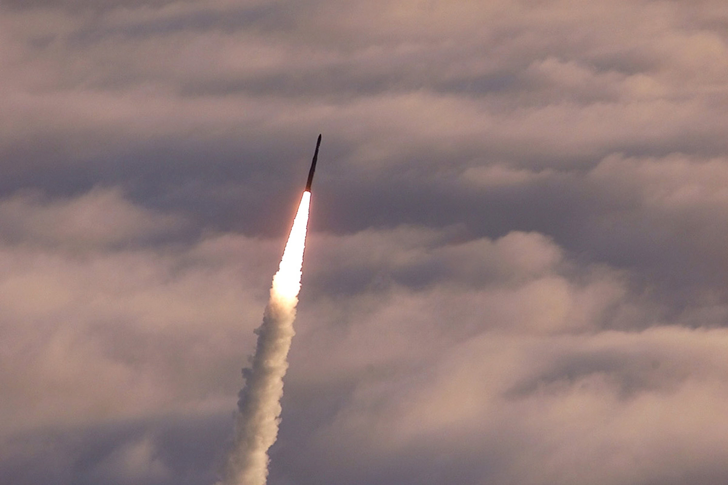 Photo of a missile being shot into the air.