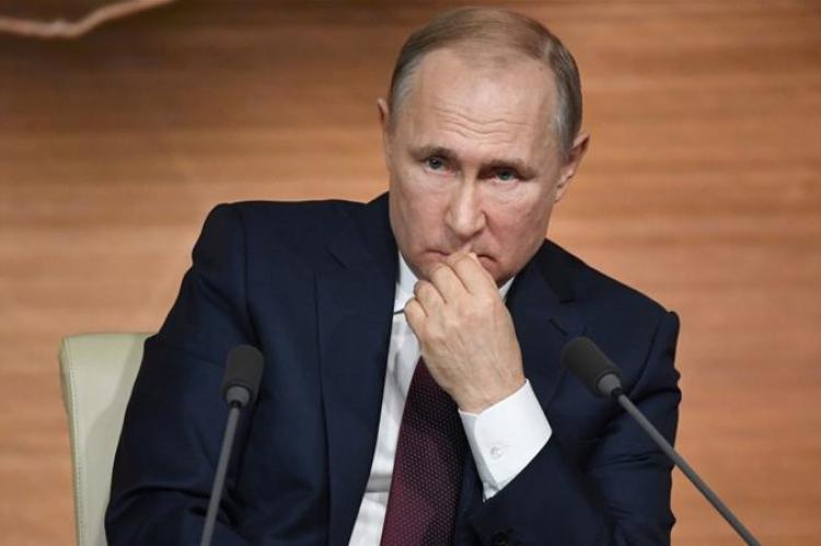 Photo of Russia's President Vladimir Putin in an annual news conference in Moscow, on December 19, 2019.