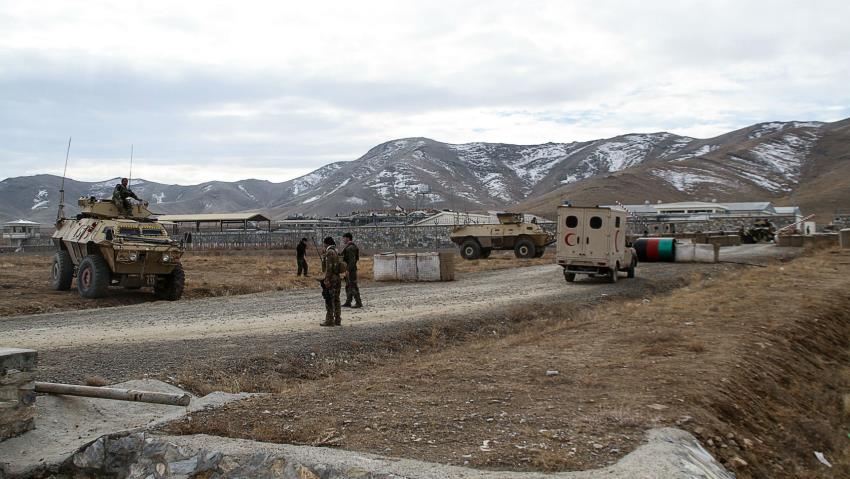 Security personnel patrol after a car bomb struck an army base on the outskirts of Ghazni province on November 29, 2020