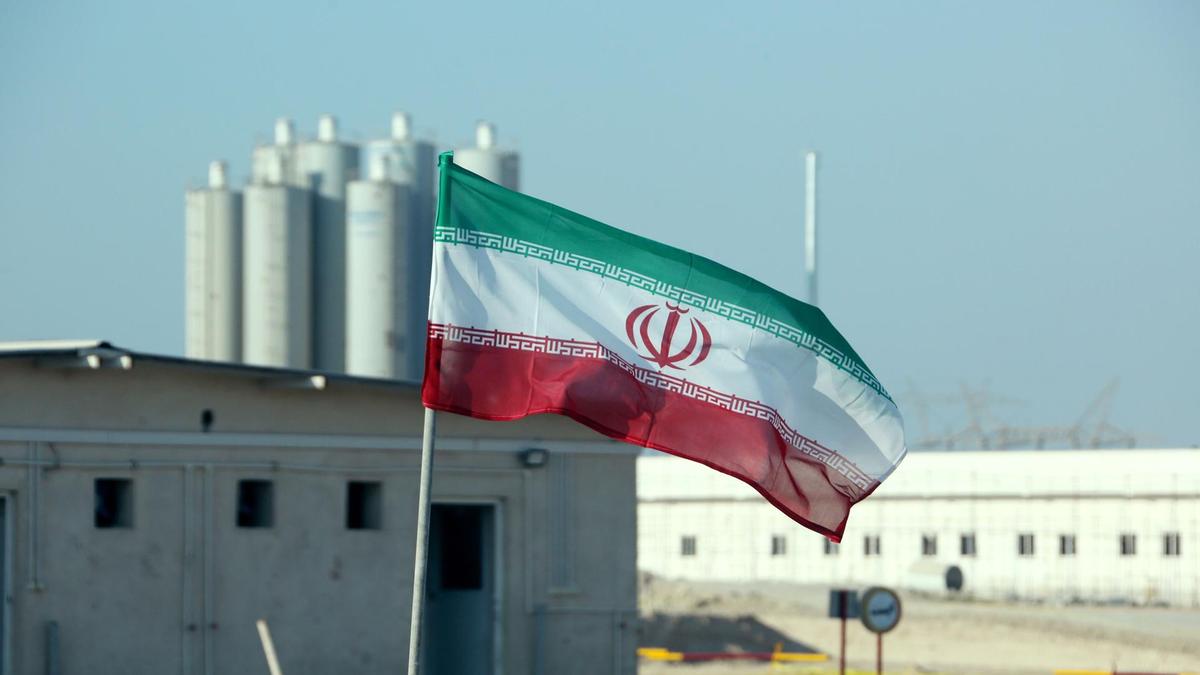This file photo from 2019 shows an Iranian flag at Bushehr nuclear power plant in Iran