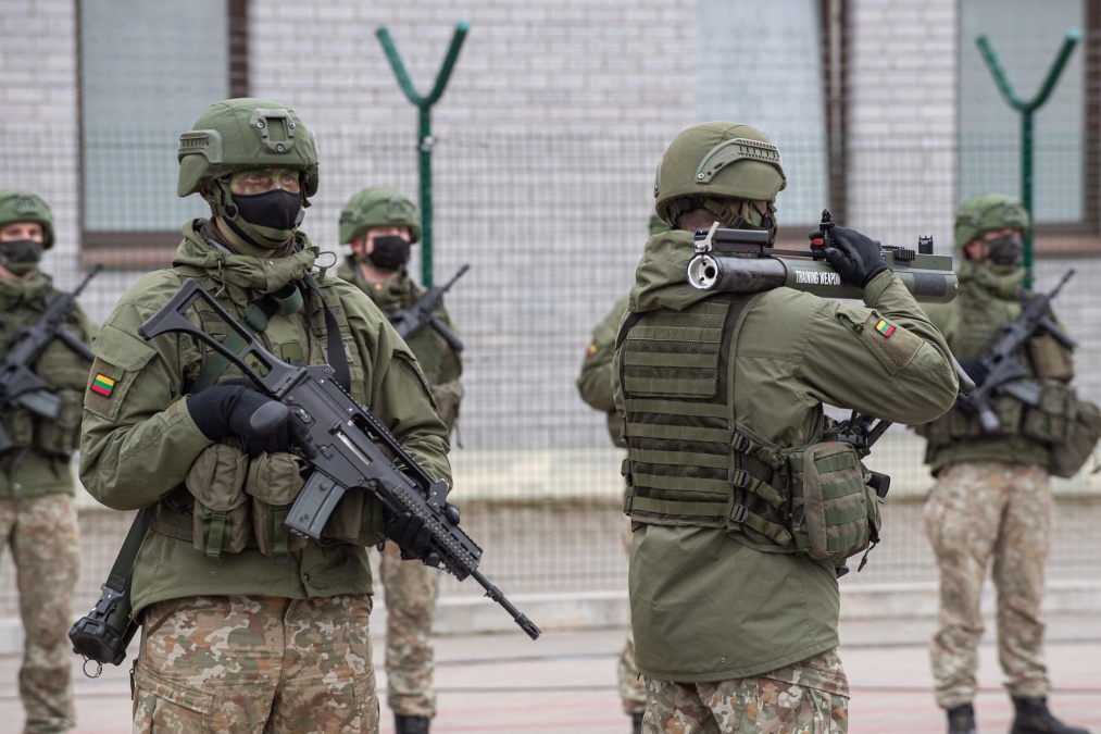 Lithuanian soldiers seen carrying a M72 unguided anti-tank training weapon