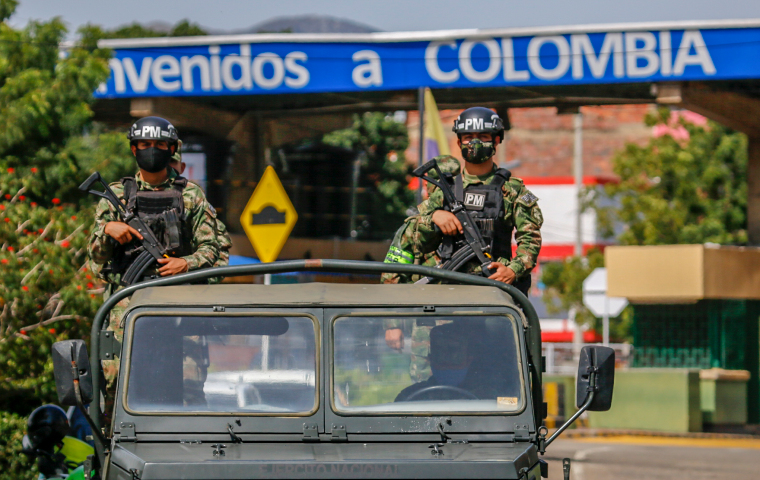 Colombian security forces are seen on the border between Colombia and Venezuela on October 17, 2020.