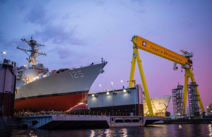 The future guided-missile destroyer Jack H. Lucas (DDG 125) is launched, June 4, 2021, at Huntington Ingalls Industries, Ingalls Shipbuilding division in Pascagoula, Mississippi