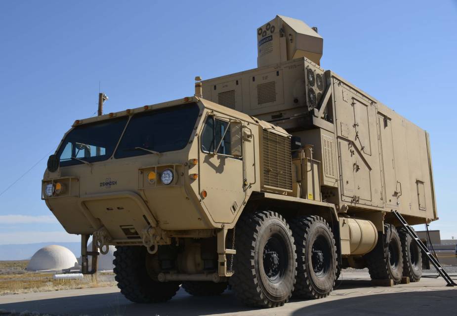 The HEL-MD laser system mounted on a standard Army heavy expanded mobility tactical truck
