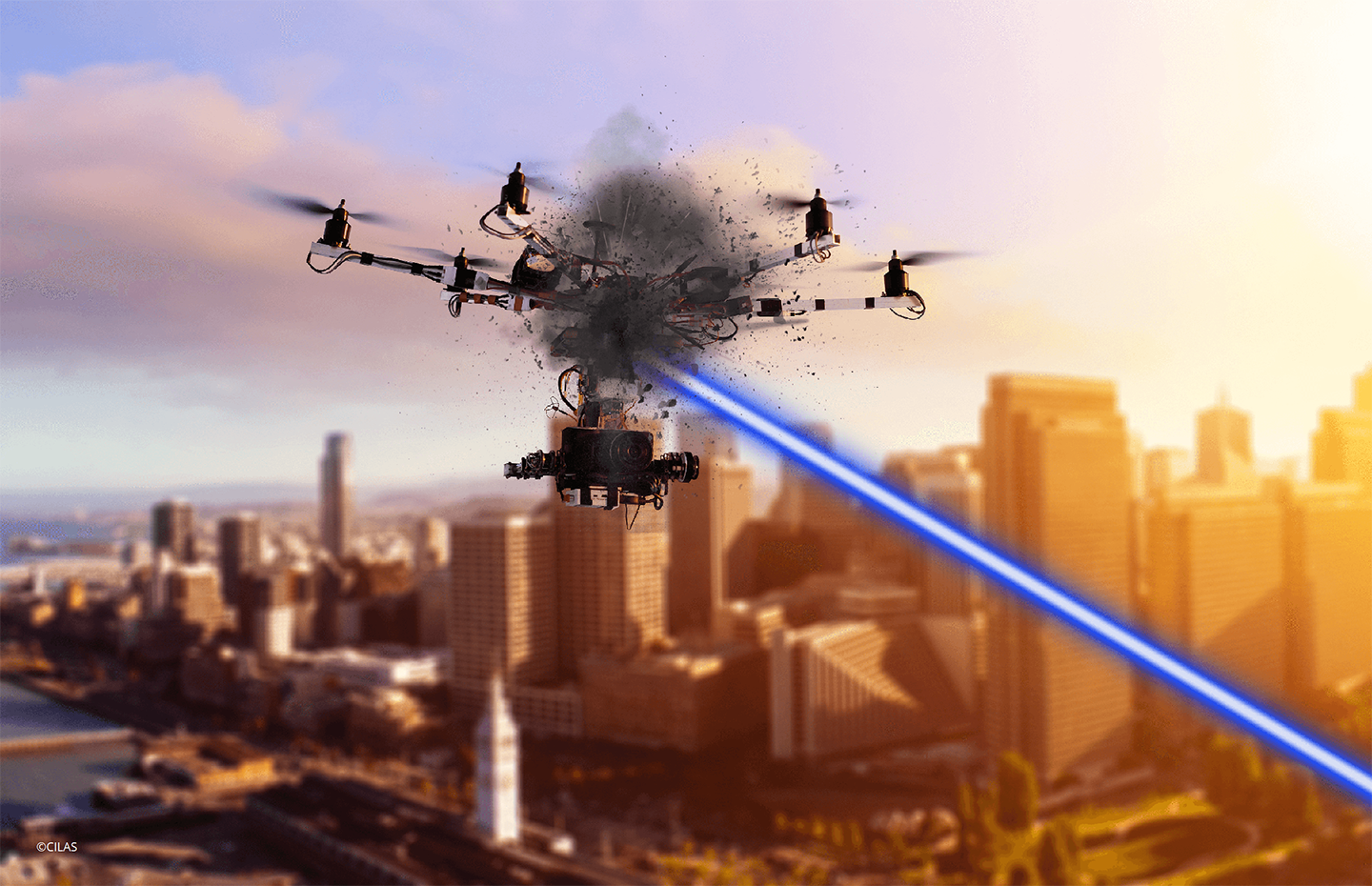 The High-Energy Laser for Multiple Application – Power (HELMA-P) drone neutralization illustration