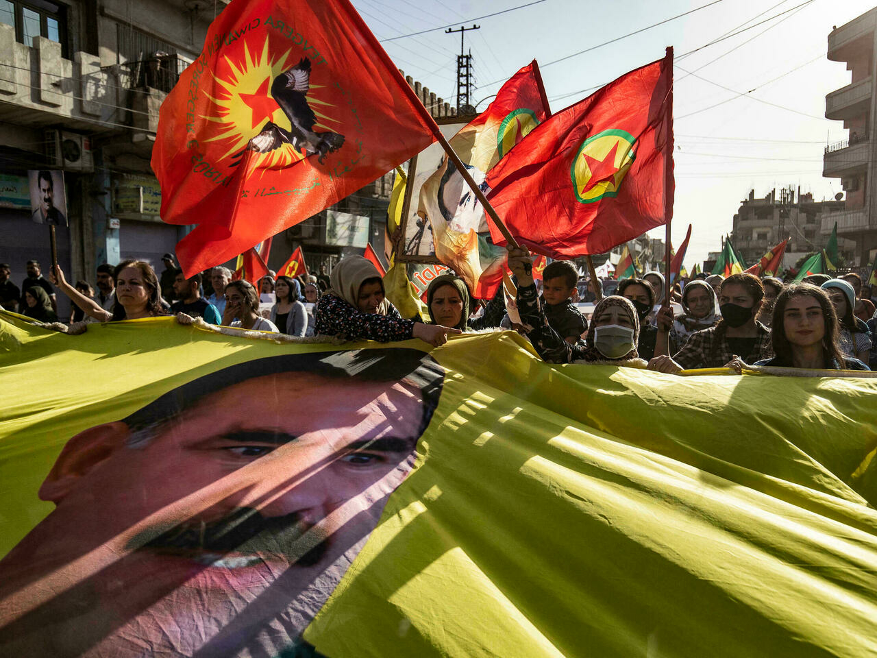 Syrian Kurds demonstrate against Turkey's offensive on PKK areas in northern Iraq in Qamishli, Syria.