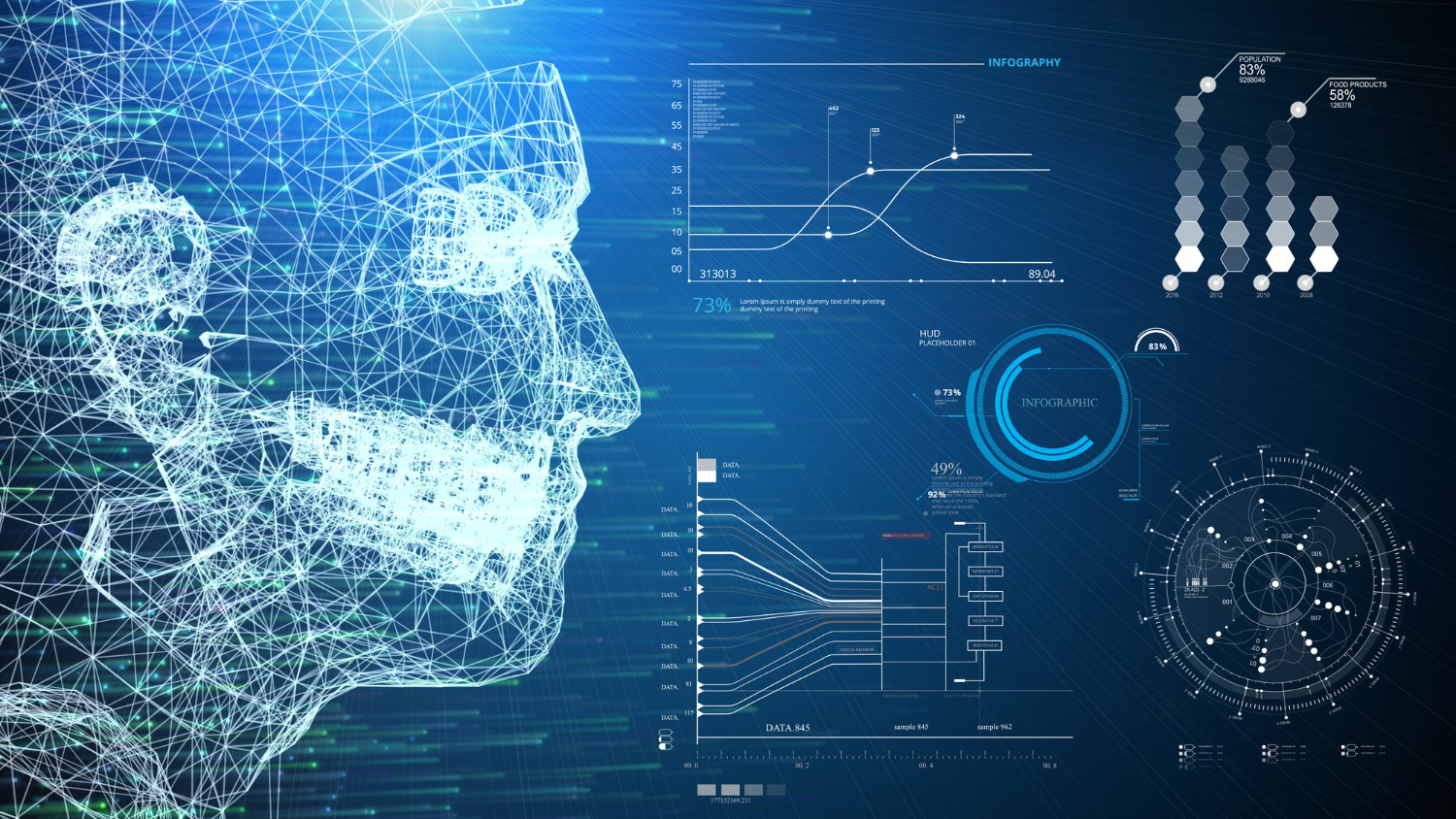 Illustration of a human ai system and infographic information scanner