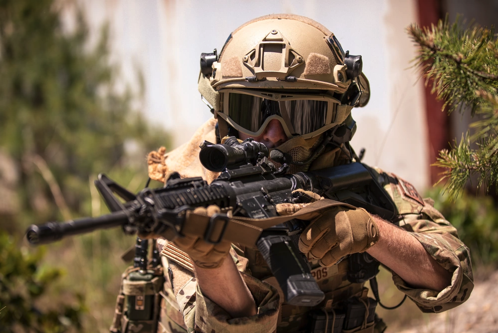 US Air Force Explosive Ordnance Disposal specialists with the New Jersey Air National Guard’s 177th Fighter Wing conduct tactical training on Warren Grove Gunnery Range, N.J., June 12, 2020