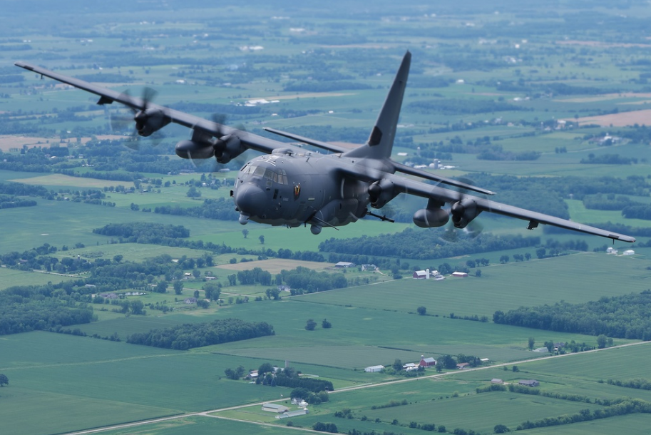 An AC-130J Ghostrider assigned to the 4th Special Operations Squadron, Hurlburt Field, Fla., soars over interior Wisconsin during EAA AirVenture Oshkosh 2021, July 30, 2021.