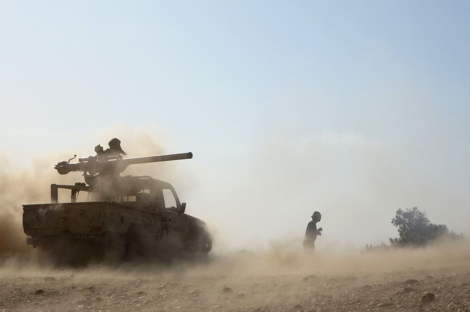 A Yemeni military truck carrying carrying a 106mm recoilless rifle