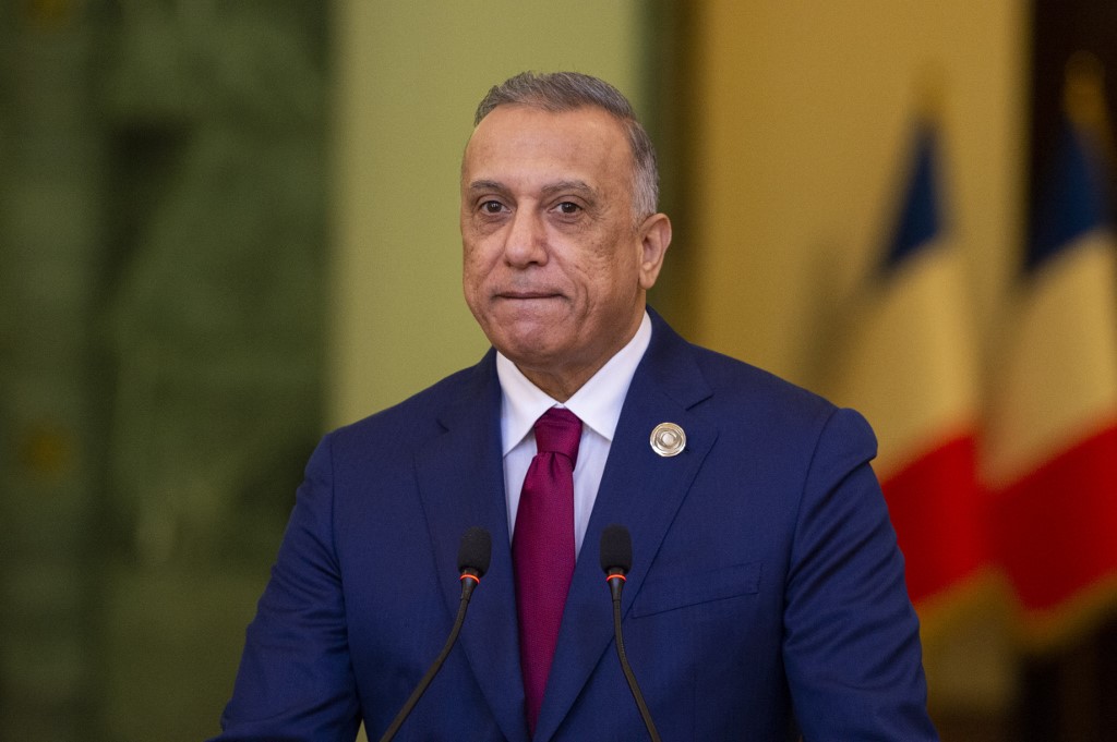 Iraqi Prime Minister Mustafa al-Kadhemi speaks during a press conference in August, 2021