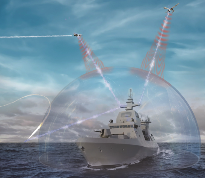 Rendering of Israel Aerospace Industries' Scorpius-N electronic warfare system is dedicated to defending ships against advanced threats in the marine arena