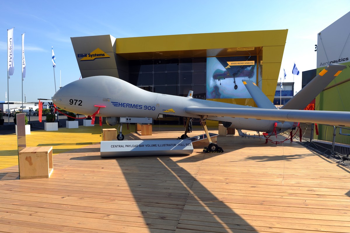 An Elbit Systems' multi-role long range Male UAV Hermes 900