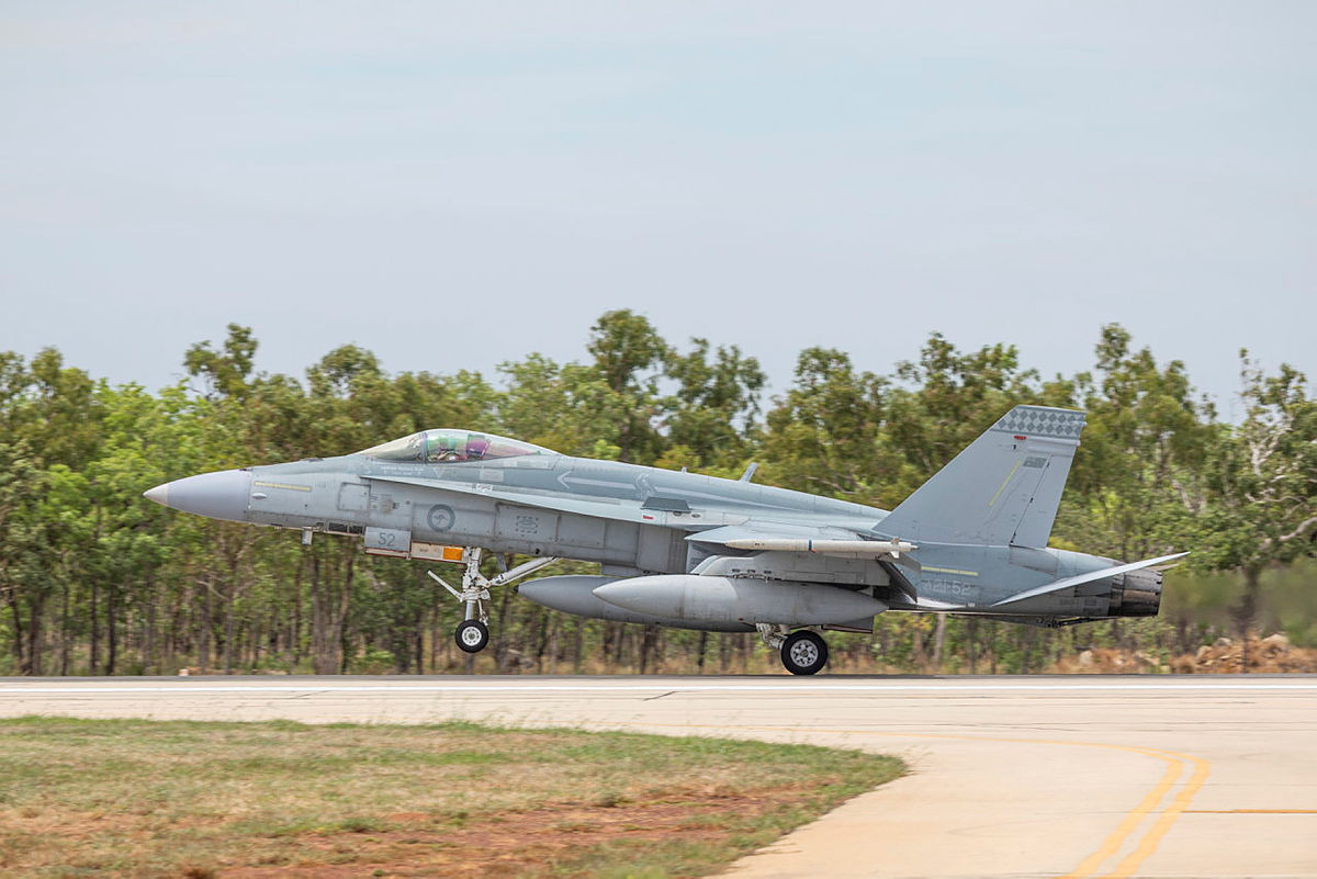 Royal Australian Air Force F/A-18A Hornet aircraft departs RAAF Base Tindal, Northern Territory
