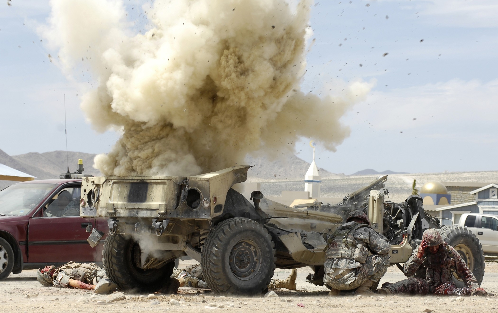 Simulated IED detonates during US Army training scenario
