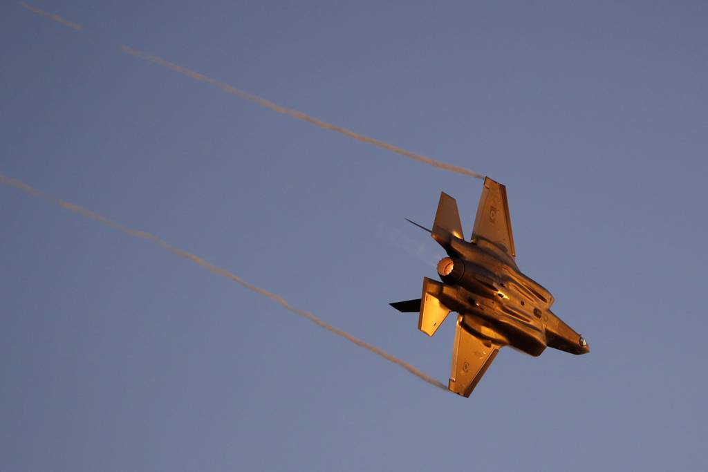 An Israeli F-35 fighter jet performs during an air show