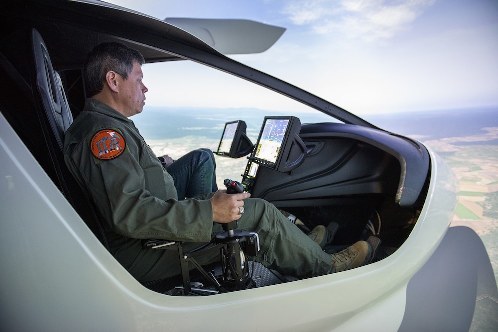 AFWERX Airworthiness Test and Safety Lead Hank “HOG” Griffiths flies BETA’s simulator in preparation for the test flight mission