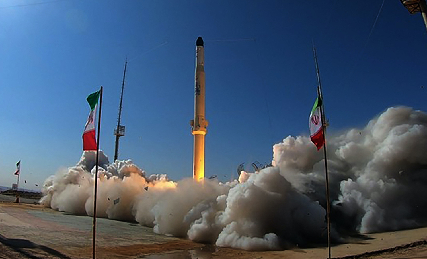A photo released on February 1, 2021, shows Iran's newest satellite-carrying rocket, called 'Zuljanah.' launched at an undisclosed location