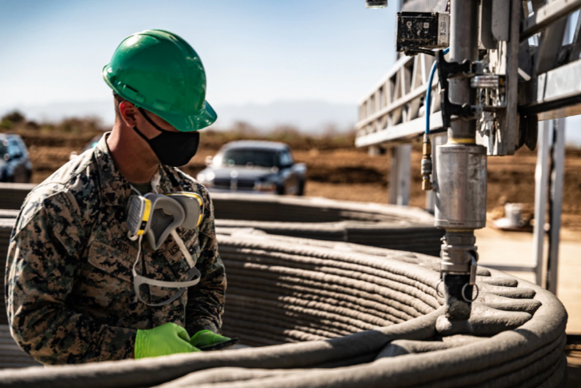 A structure is 3D-printed by ICON and the Marine Corps